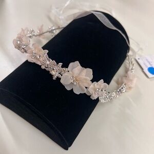 Delicate Blush Floral Headband with Crystals